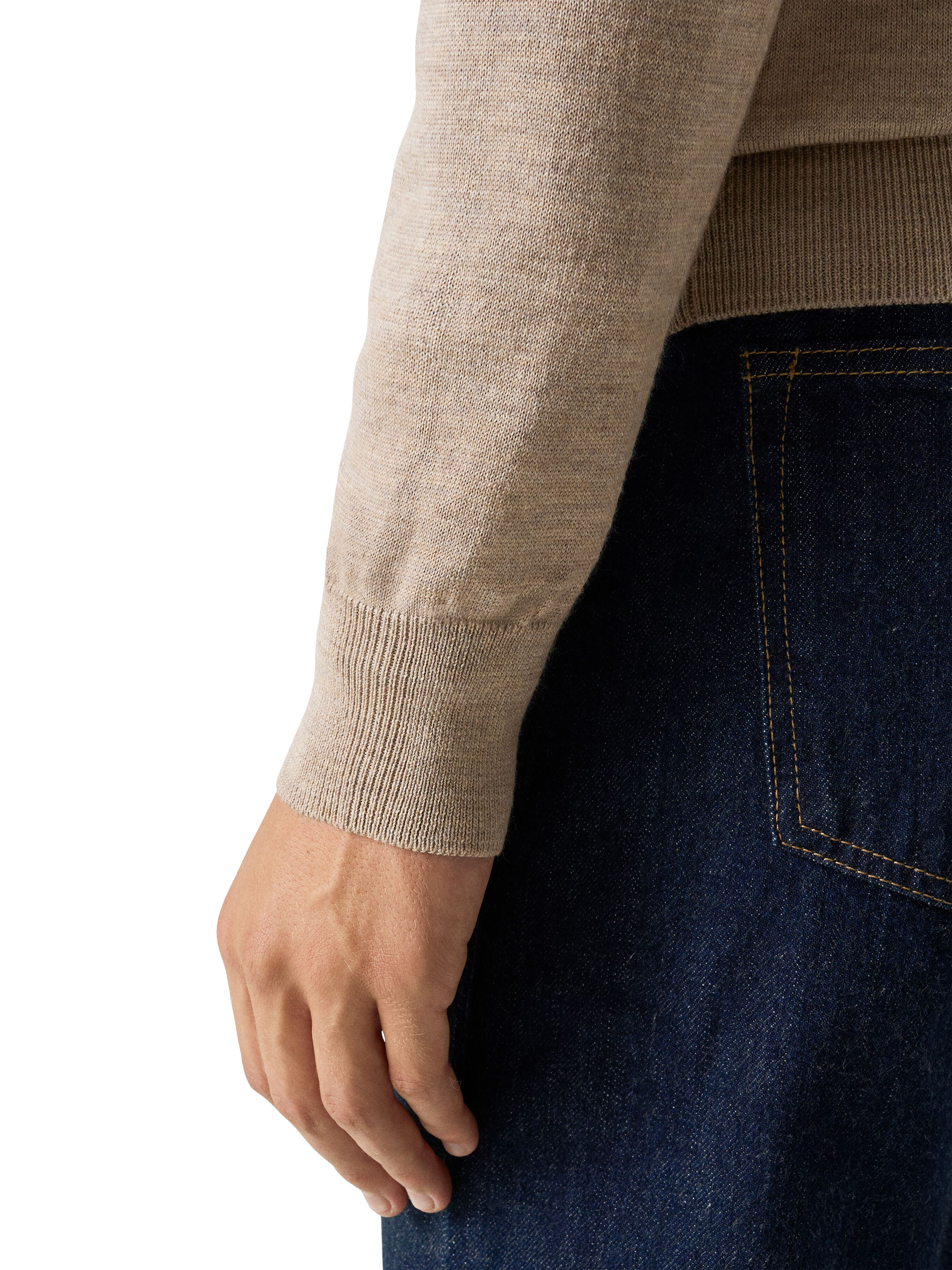 Product image 4 of 7, which shows Eton Wool Zip-Through Knit Cardigan, Beige, S