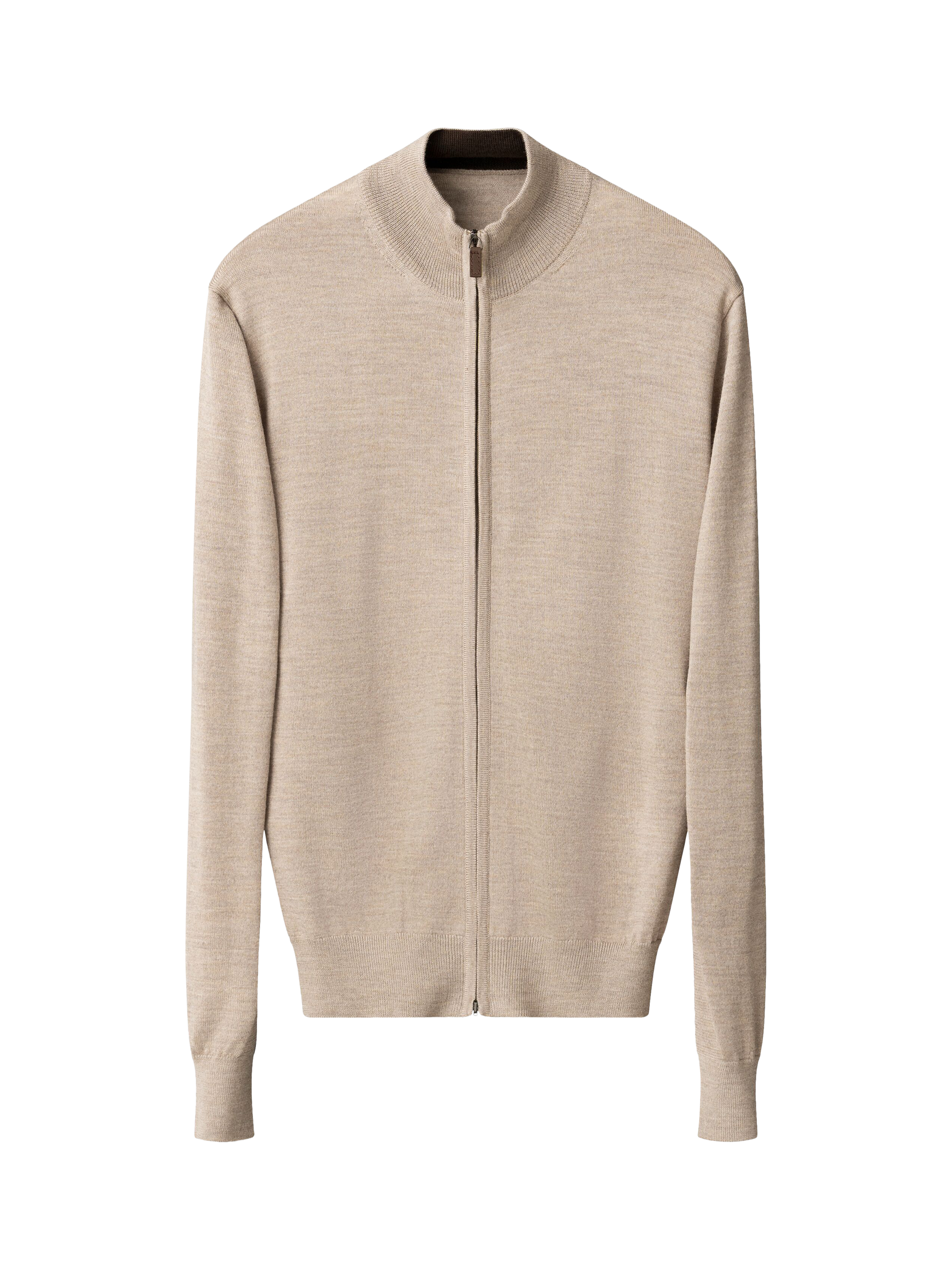 Product image 5 of 7, which shows Eton Wool Zip-Through Knit Cardigan, Beige, S