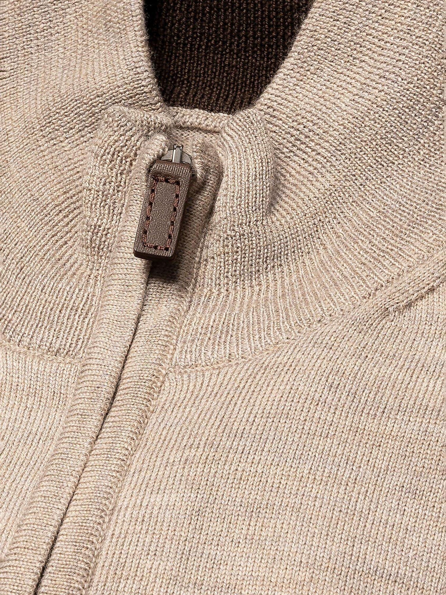 Product image 6 of 7, which shows Eton Wool Zip-Through Knit Cardigan, Beige, S