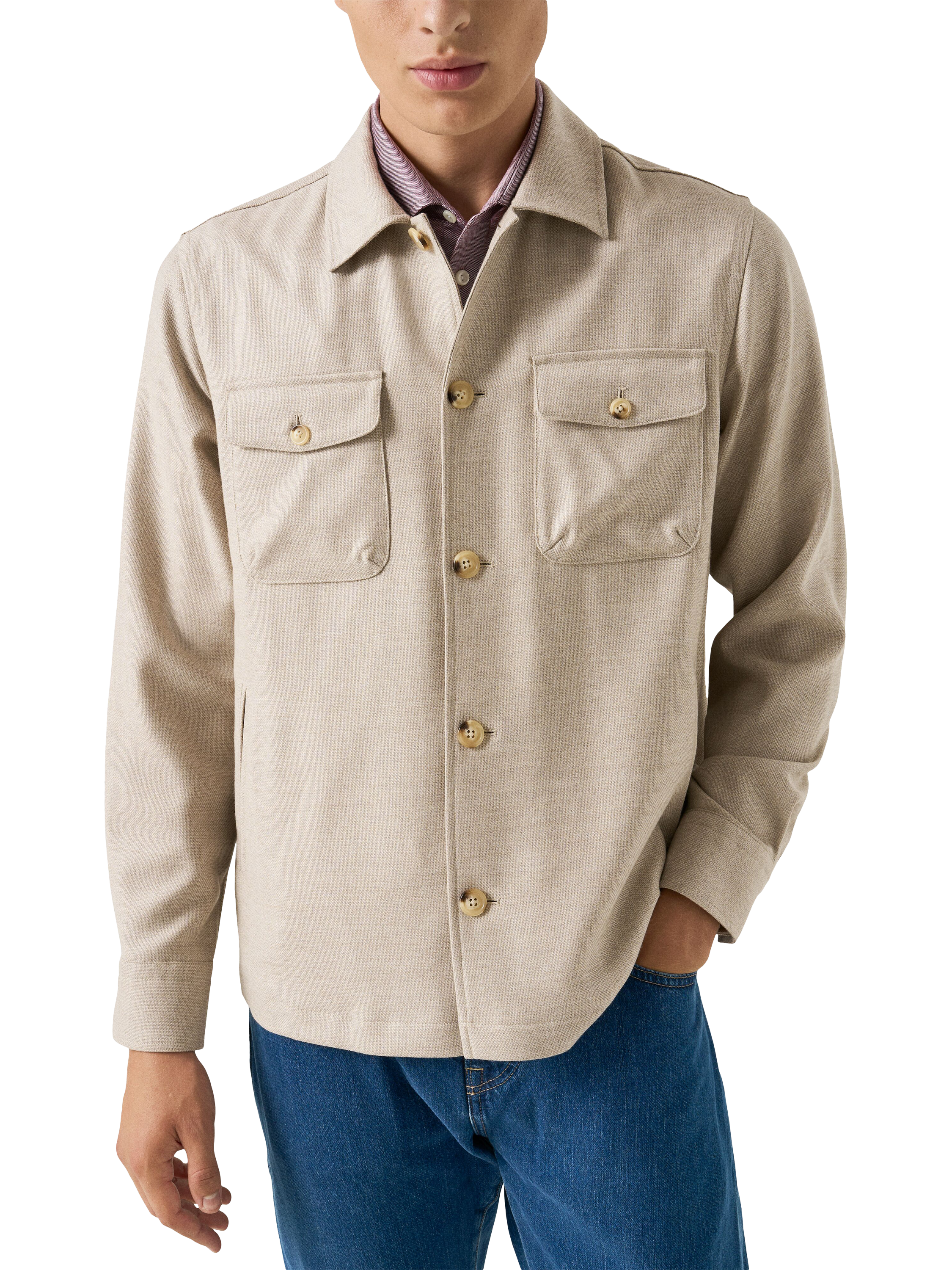 Product image 1 of 7, which shows Eton Wool with Cashmere Overshirt, Beige, S