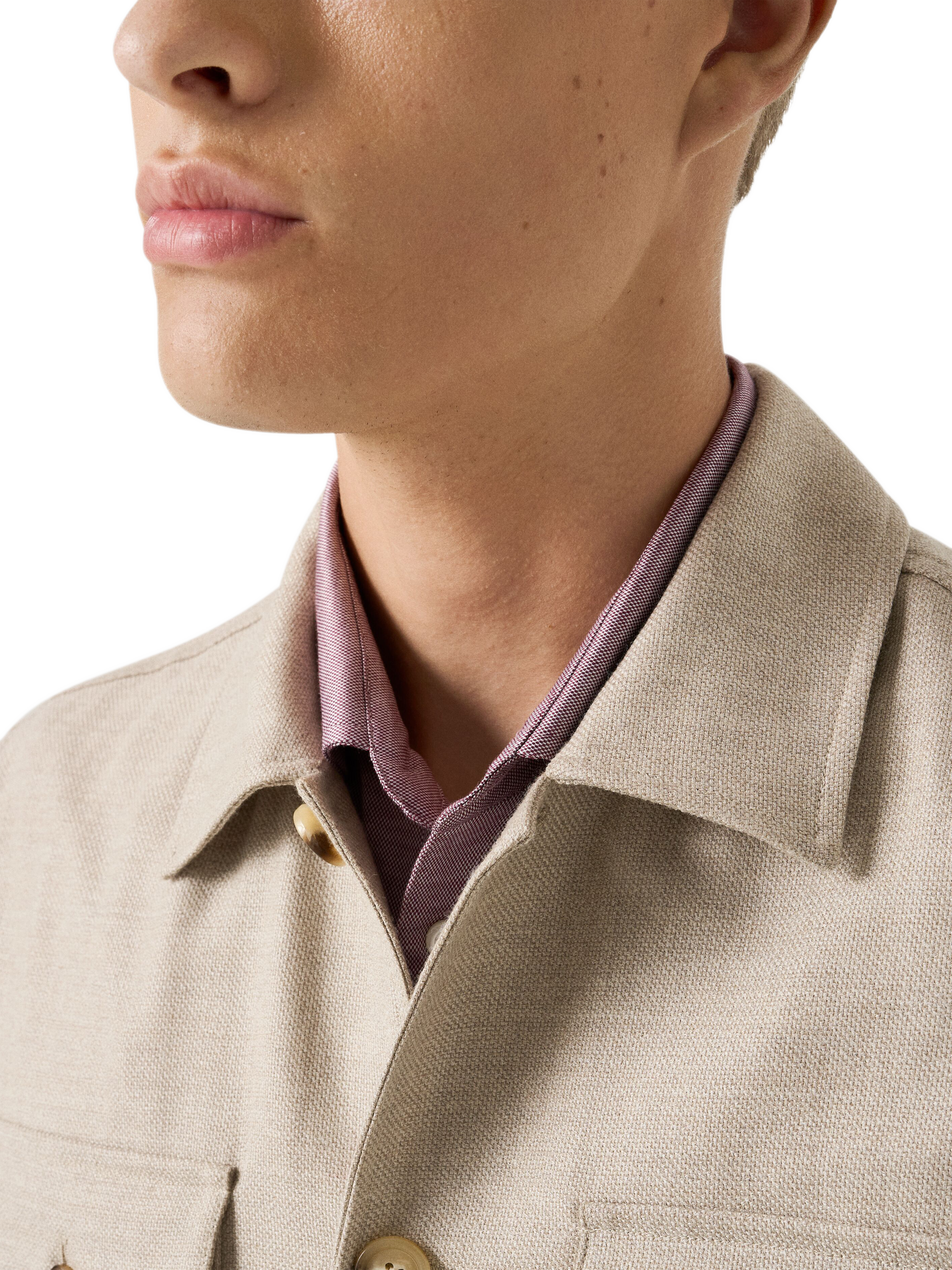 Product image 3 of 7, which shows Eton Wool with Cashmere Overshirt, Beige, S