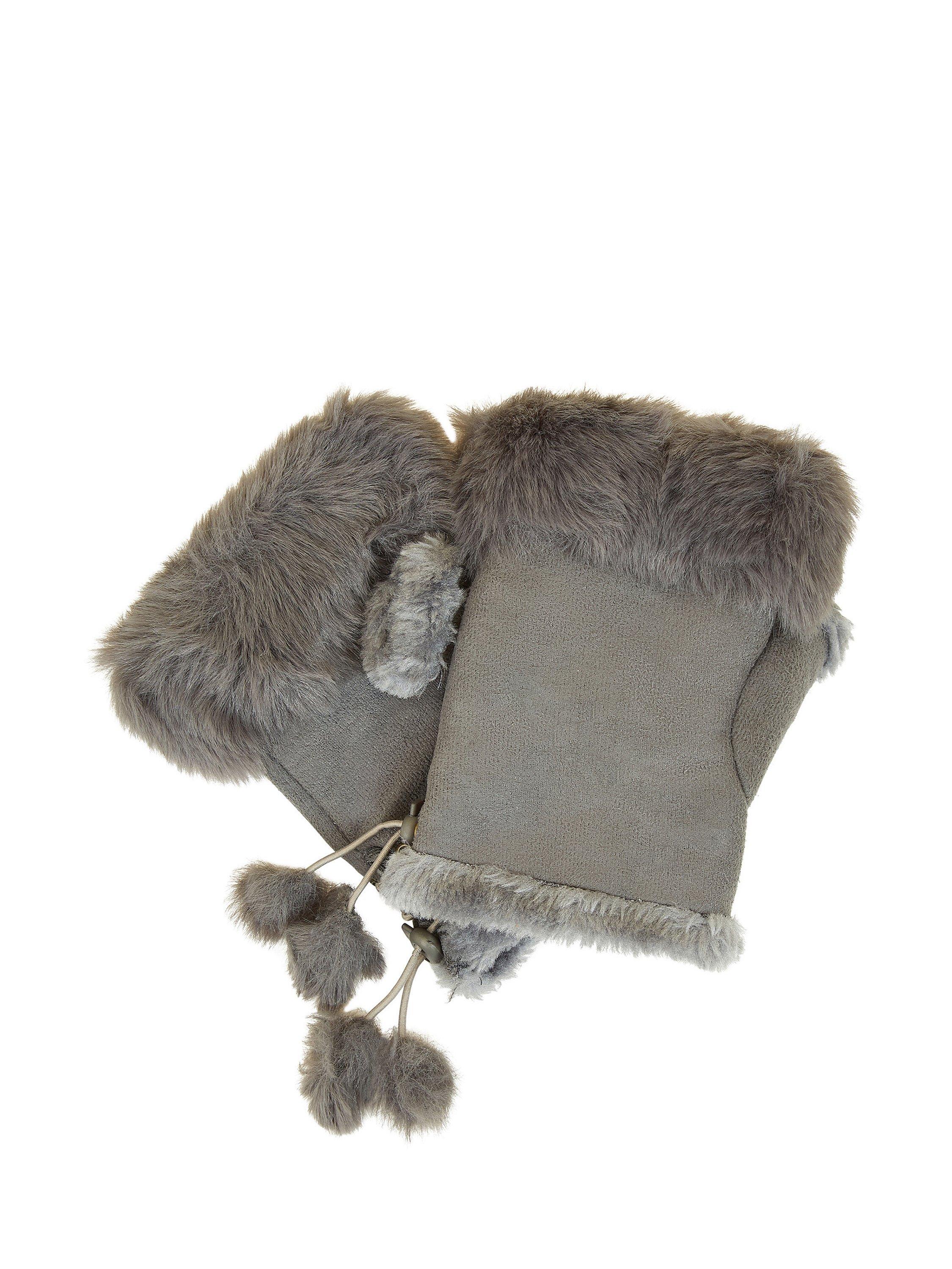 Product image 1 of 2, which shows Yumi Faux Fur Fingerless Gloves, Grey, One Size