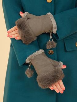 Yumi Faux Fur Fingerless Gloves - view 2, Grey