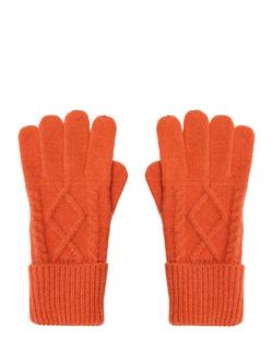 Yumi Cable Knit Gloves, Orange, Orange