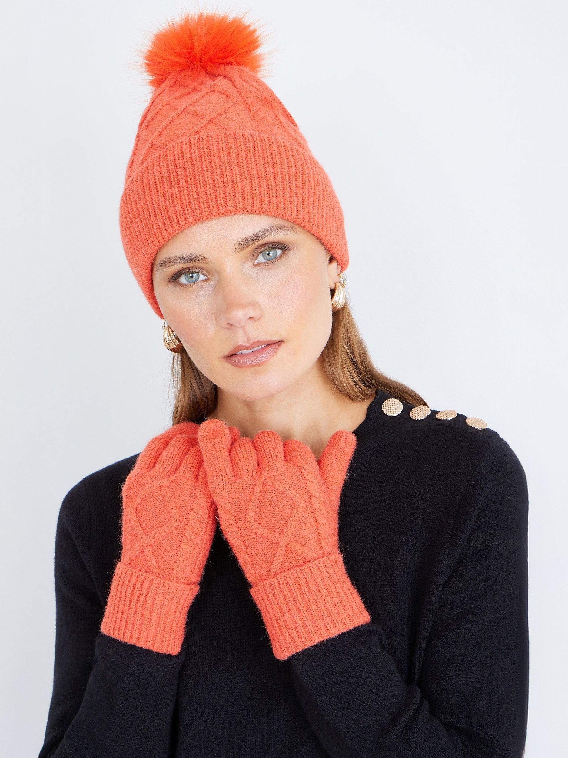 Product image 2 of 3, which shows Yumi Cable Knit Gloves, Orange, One Size