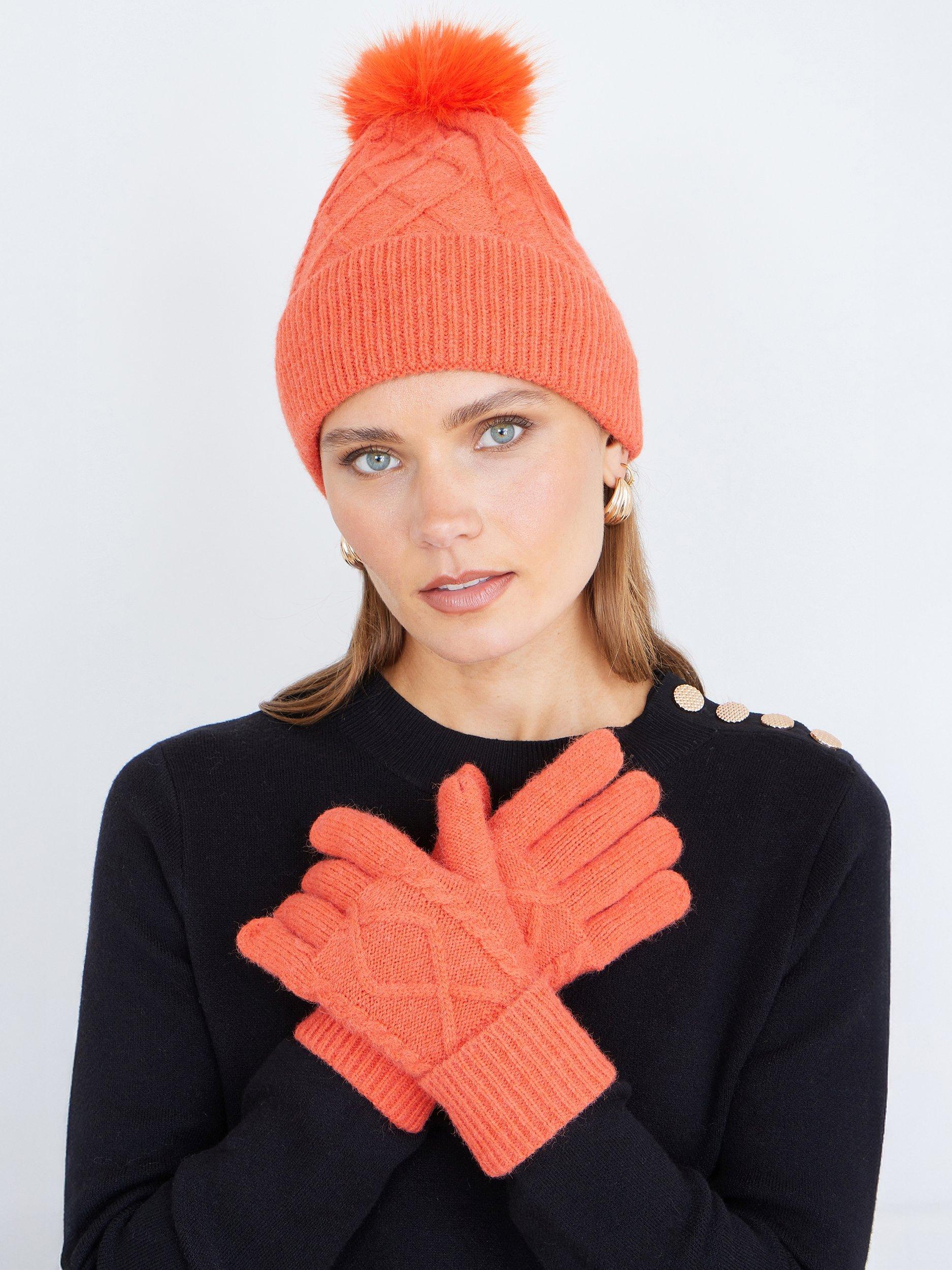 Product image 3 of 3, which shows Yumi Cable Knit Gloves, Orange, One Size