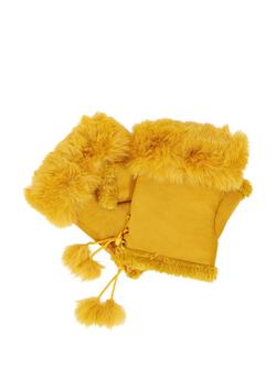 Yumi Faux Fur Fingerless Gloves, Mustard