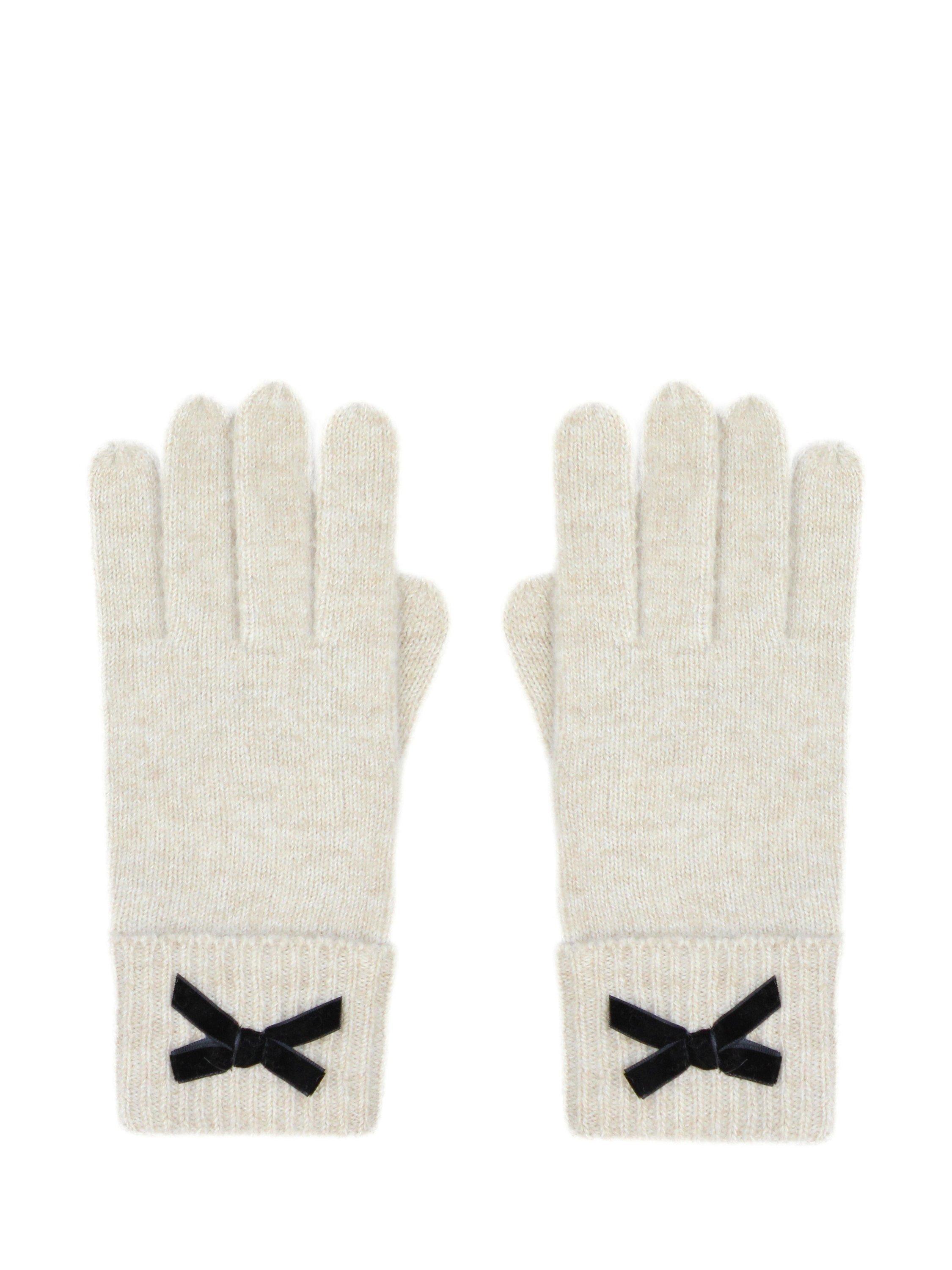 Product image 1 of 3, which shows Yumi Bow Knit Gloves, Oatmeal/Black, One Size