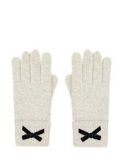 Yumi Bow Knit Gloves, Oatmeal/Black, Oatmeal/Black