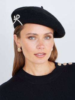 Yumi Pearl Bow Beret, Black
