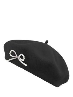 Yumi Pearl Bow Beret - view 2, Black