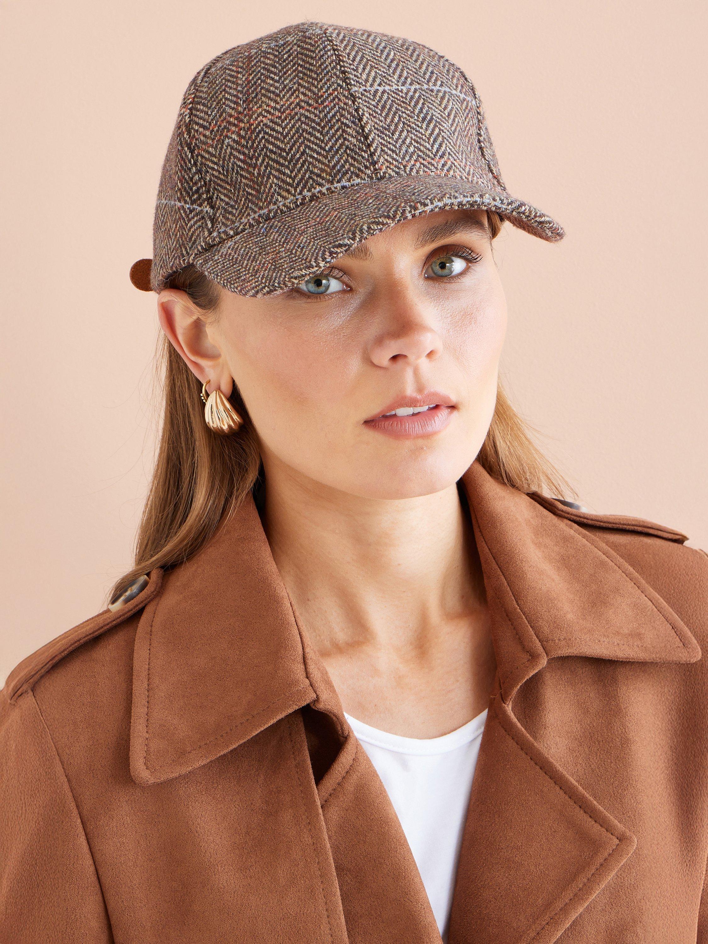 Product image 1 of 3, which shows Yumi Herringbone Baseball Cap, Brown