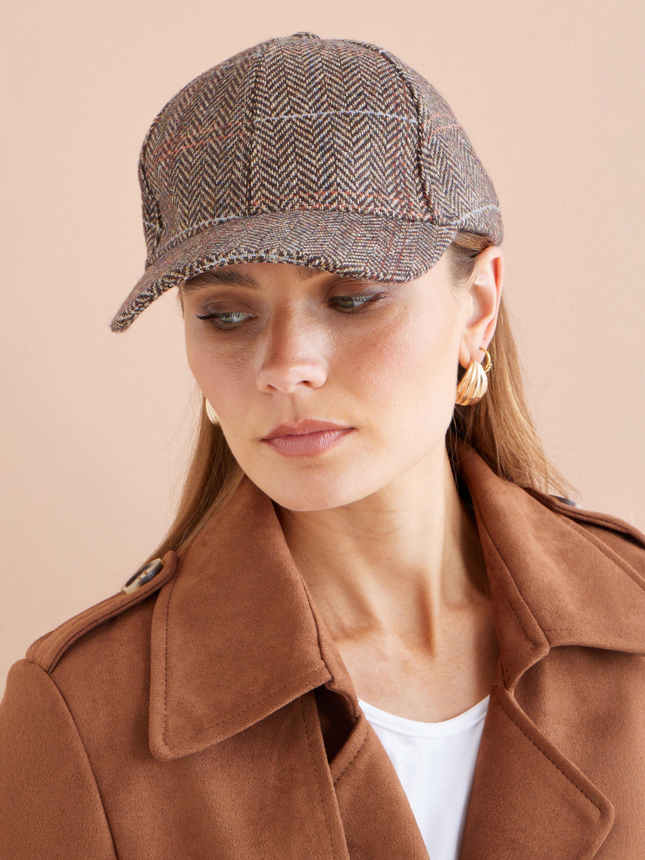 Product image 3 of 3, which shows Yumi Herringbone Baseball Cap, Brown