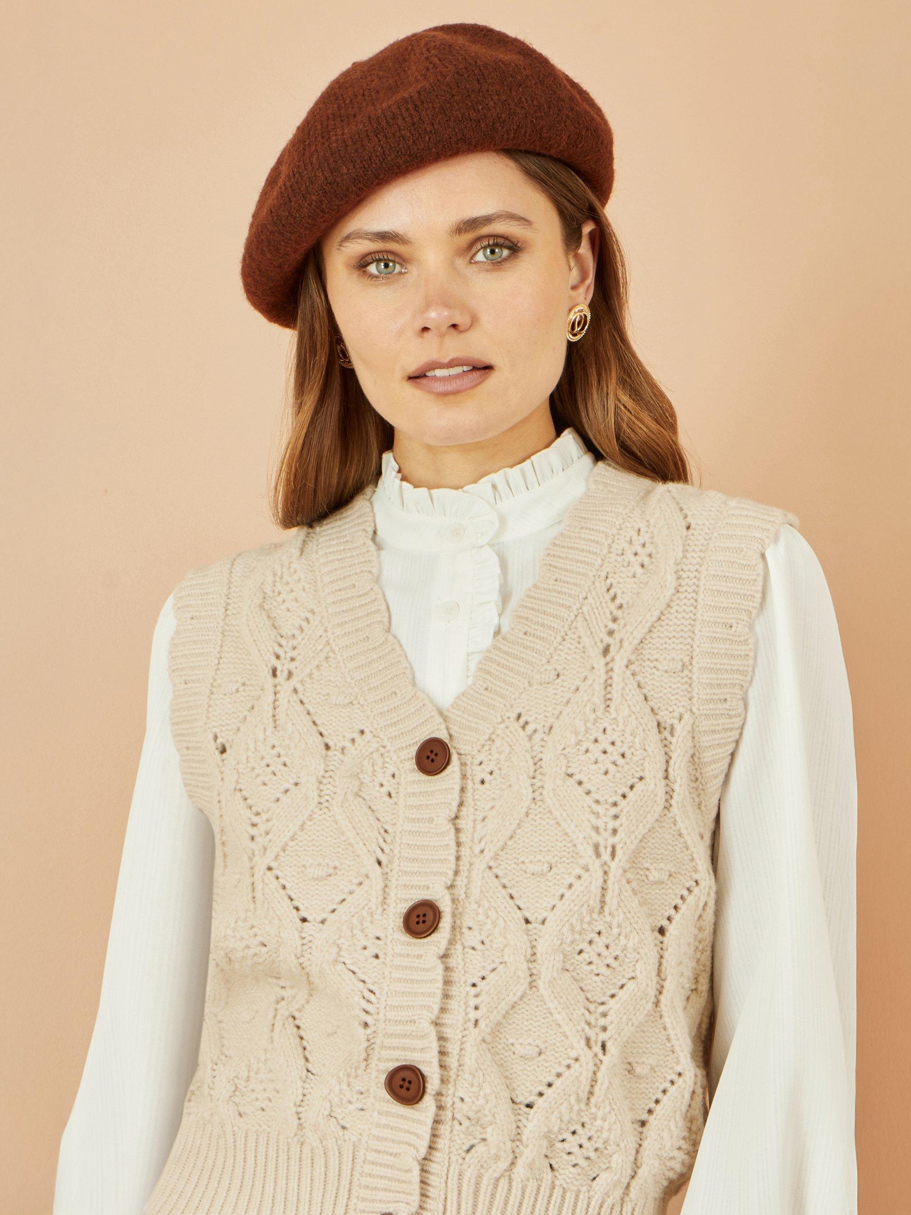 Product image 2 of 2, which shows Yumi Soft Knit Beret, Brown