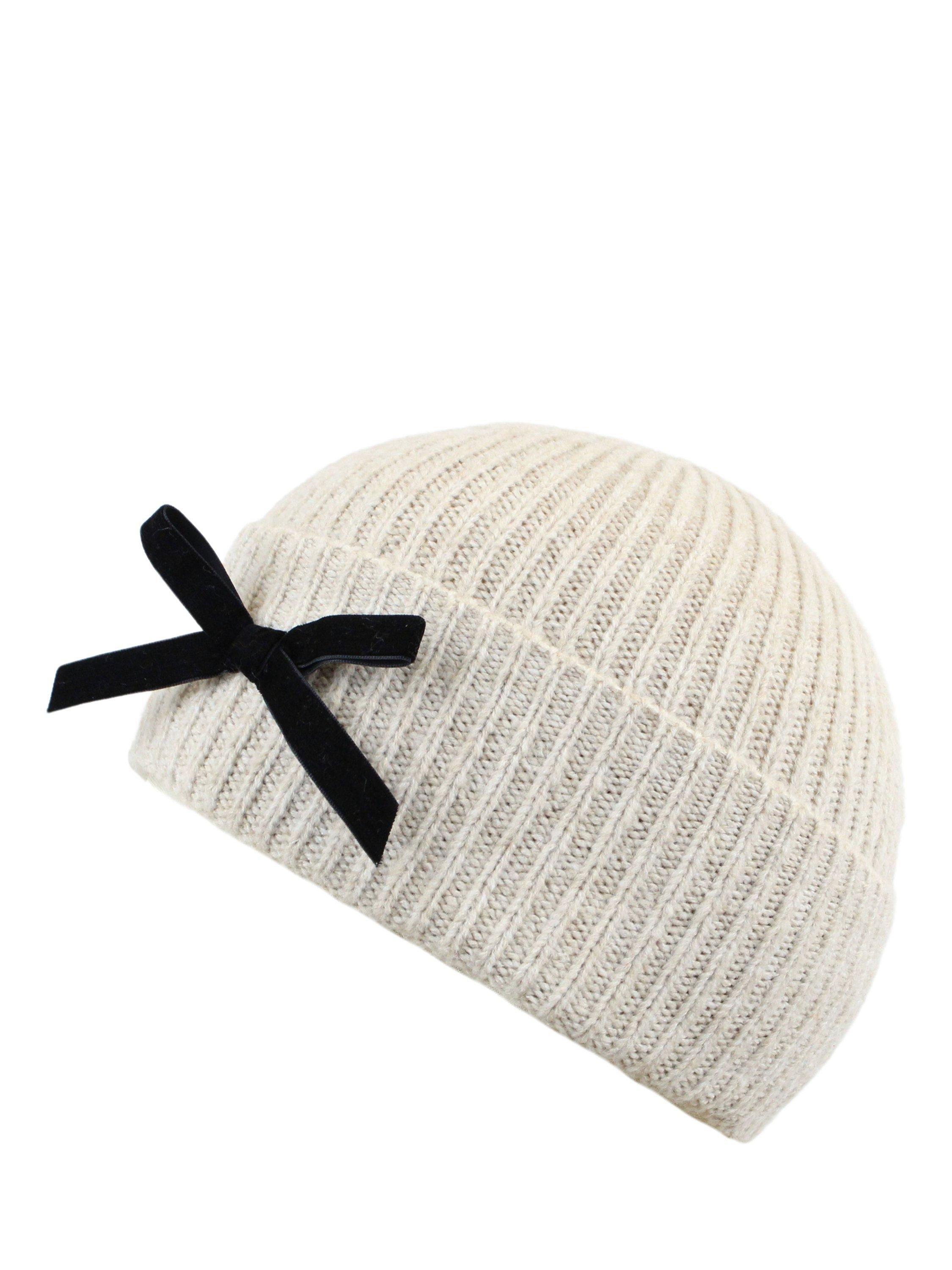 Product image 2 of 2, which shows Yumi Bow Knit Beanie Hat, Oatmeal, One Size