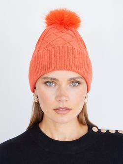 Yumi Cable Knit Pom-Pom Hat, Orange