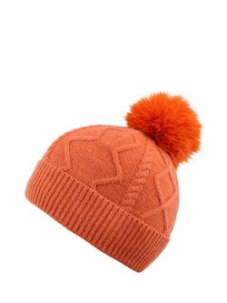 Yumi Cable Knit Pom-Pom Hat - view 2, Orange