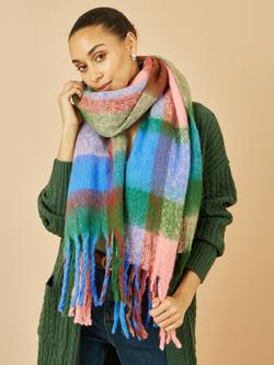 Yumi Check Soft Scarf, Blue/Multi - view 2, Blue/Multi
