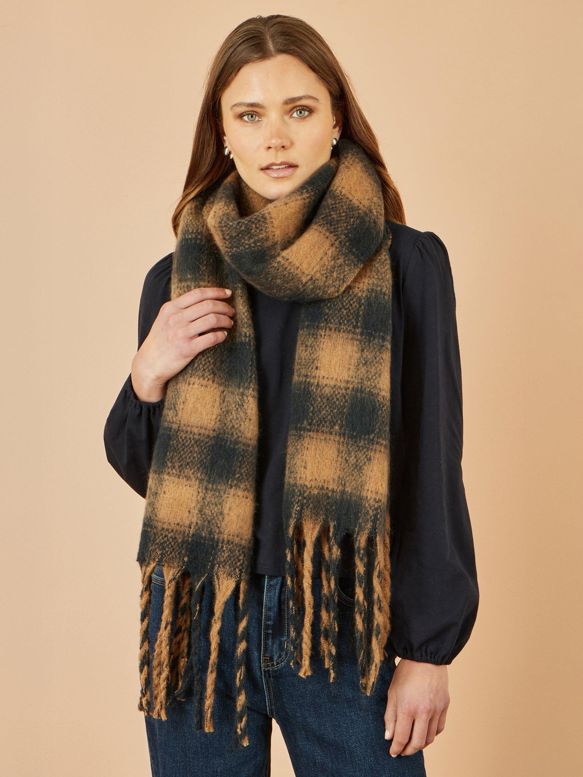 Product image 1 of 2, which shows Yumi Check Soft Scarf, Brown