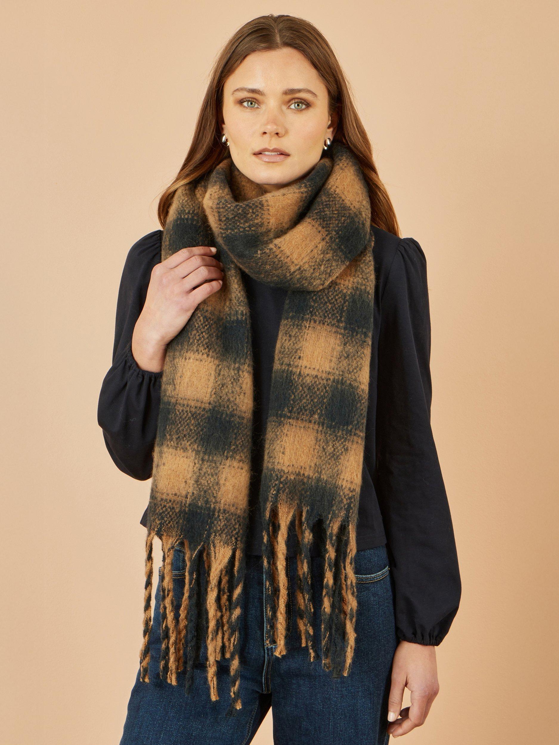 Product image 2 of 2, which shows Yumi Check Soft Scarf, Brown