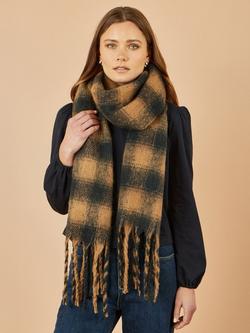 Yumi Check Soft Scarf, Brown - view 2, Brown/Black
