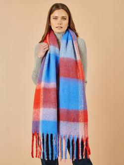 Yumi Check Scarf, Orange/Multi - view 2, Orange/Multi