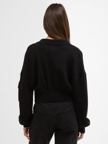 Barbour International Gigi Knitted Bomber Cardigan, Black - view 2, Black