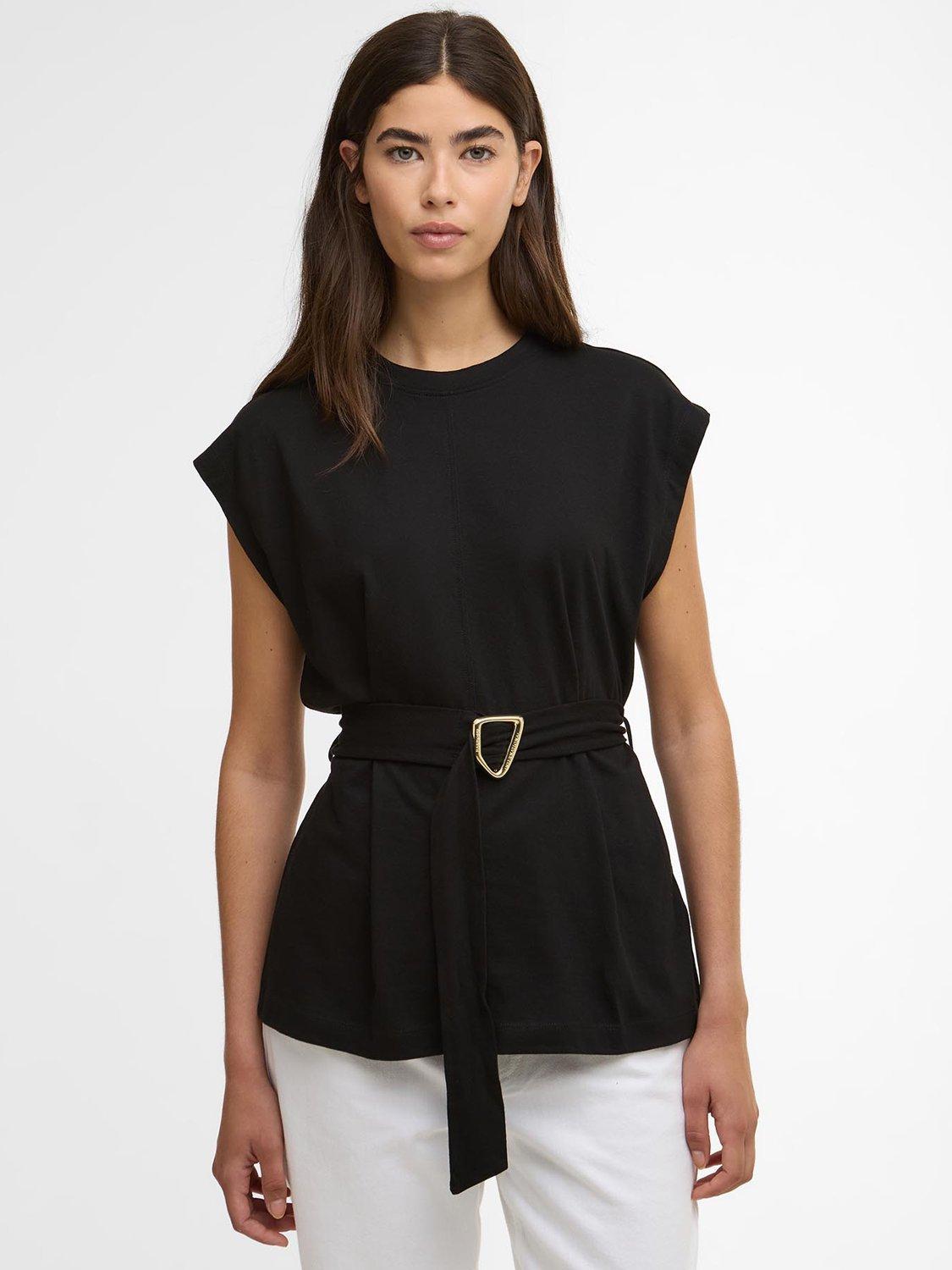 Product image 1 of 6, which shows Barbour International Alexis Belted Top, Black, 8