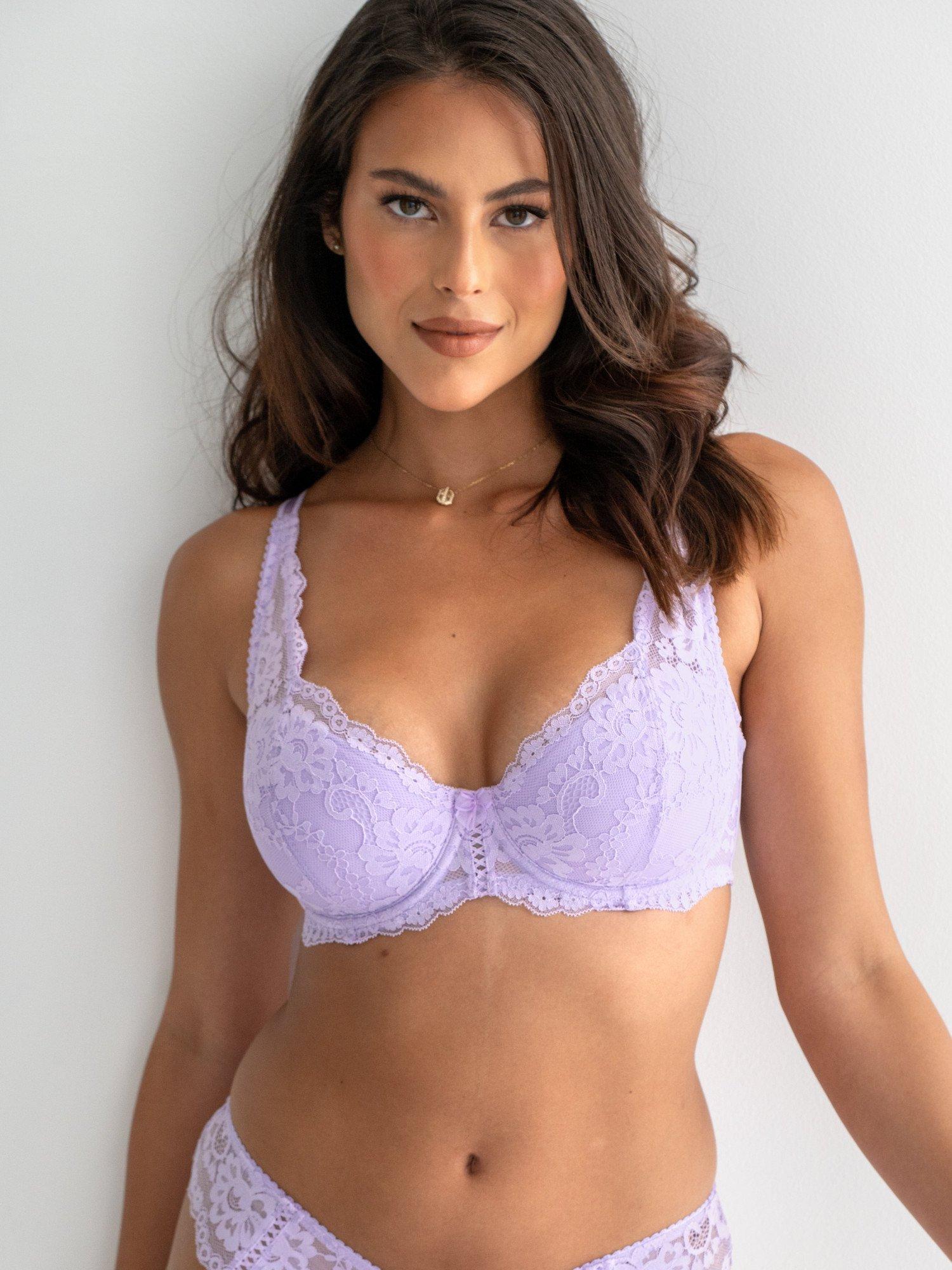 Product image 5 of 11, which shows Pour Moi Fleur High Apex Balconette Bra, Lilac, 32 C