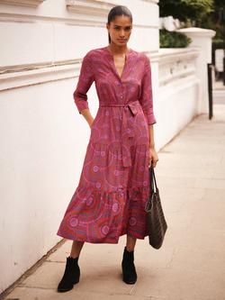 NRBY Avery Batik Silk Midi Dress, Pink/Multi, Pink/Multi