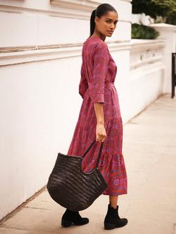 NRBY Avery Batik Silk Midi Dress, Pink/Multi - view 2, Pink/Multi