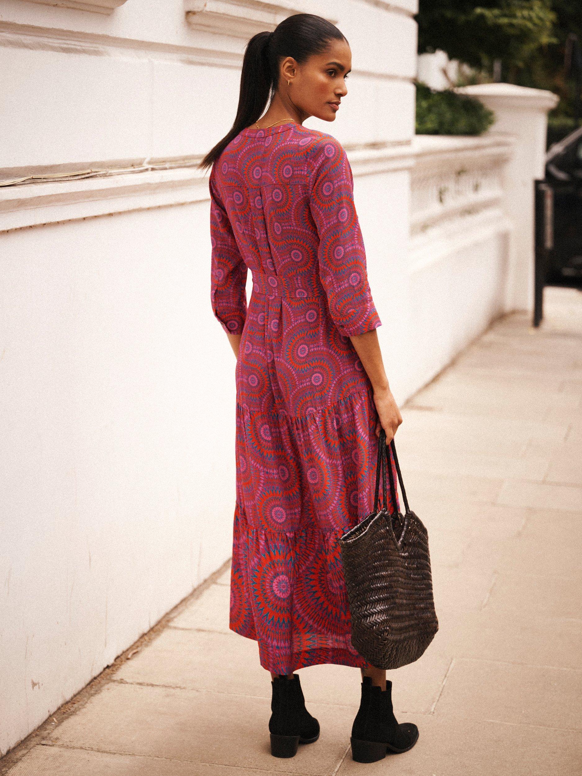 Product image 3 of 9, which shows NRBY Avery Batik Silk Midi Dress, Pink/Multi, XS