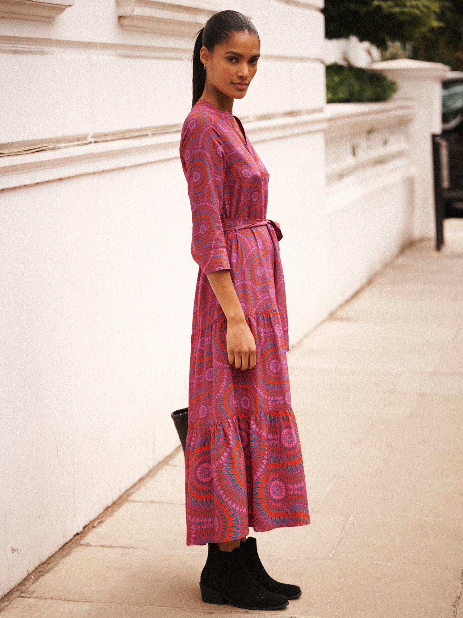 Product image 7 of 9, which shows NRBY Avery Batik Silk Midi Dress, Pink/Multi, XS