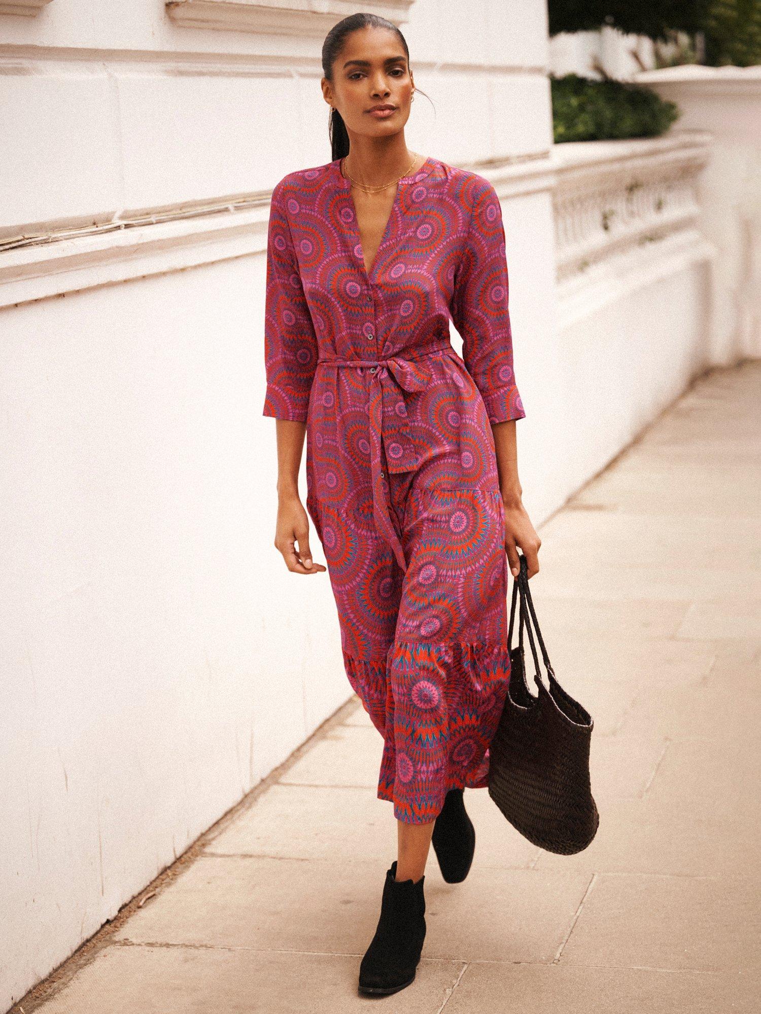 Product image 8 of 9, which shows NRBY Avery Batik Silk Midi Dress, Pink/Multi, XS