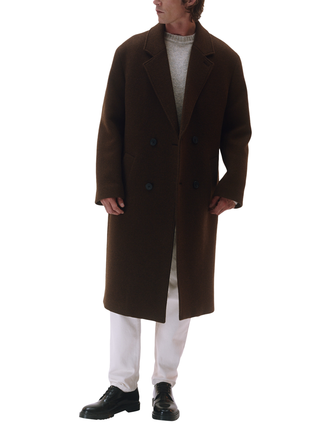 Product image 1 of 4, which shows Maison Standards Tribeca Wool Mix Oversized Coat, Dark Brown, S