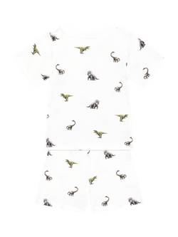 Rosa & Blue Kids' Dinosaur Pyjama Top and Shorts Set, White, White
