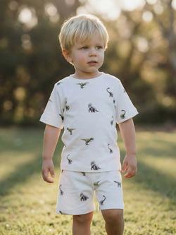 Rosa & Blue Kids' Dinosaur Pyjama Top and Shorts Set, White - view 2, White