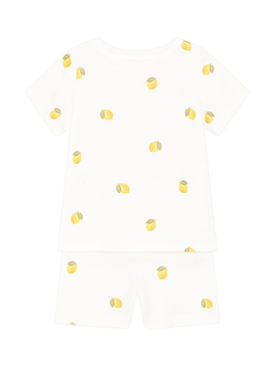 Rosa & Blue Kids' Lemon Pyjama Top and Shorts Set, White, White