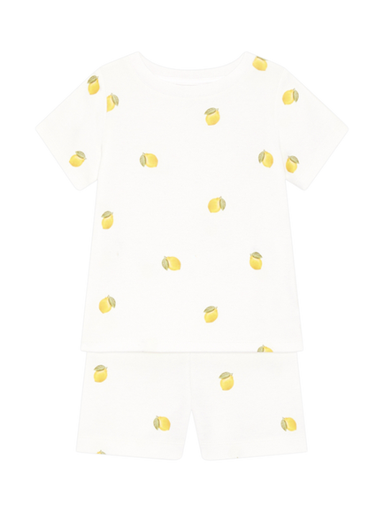 Rosa & Blue Kids' Lemon Pyjama Top and Shorts Set, White, White