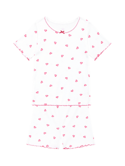 Rosa & Blue Kids' Heart Pyjama Top and Shorts Set, White, White