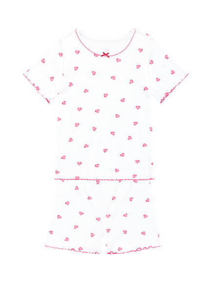 Rosa & Blue Kids' Heart Pyjama Top and Shorts Set, White, White