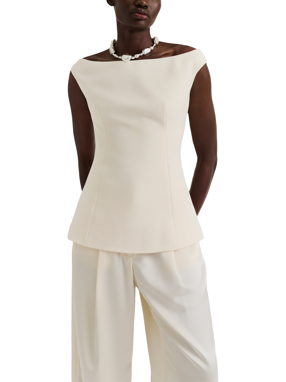Product image 1 of 5, which shows Malina Diora Off Shoulder Boat Neck Blouse, Vanilla, 8