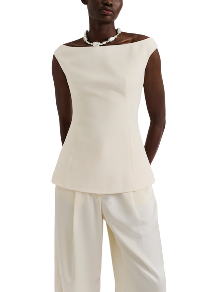 Malina Diora Off Shoulder Boat Neck Blouse, Vanilla, Vanilla