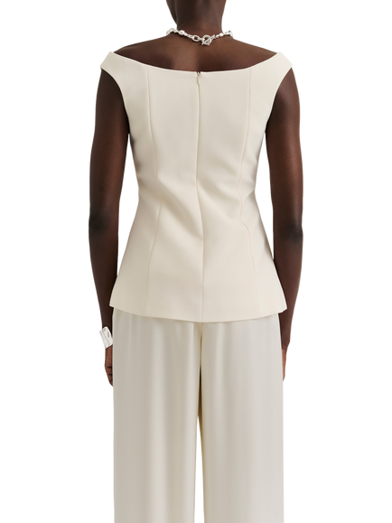 Malina Diora Off Shoulder Boat Neck Blouse, Vanilla - view 2, Vanilla