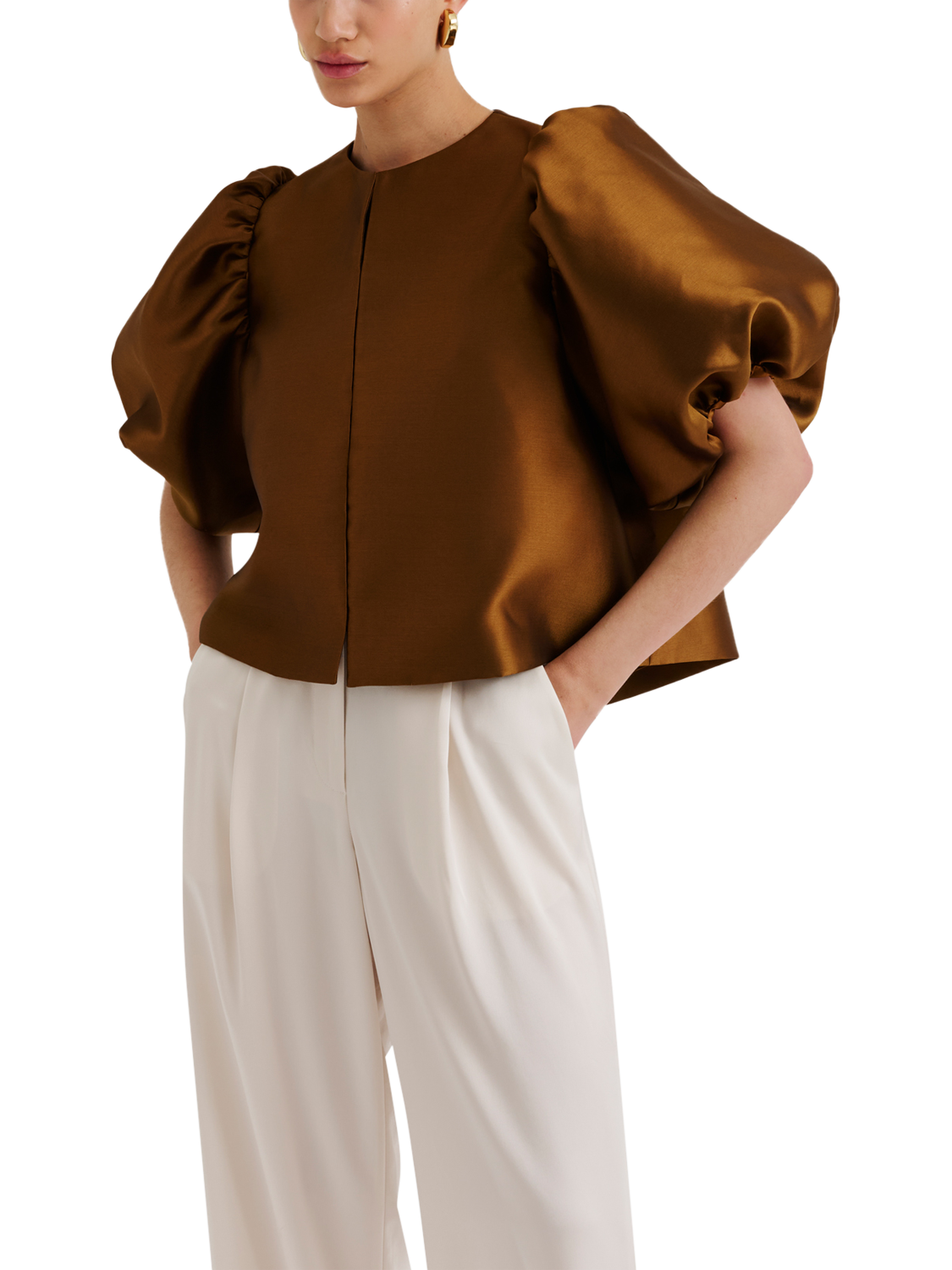 Product image 1 of 4, which shows Malina Cleo Short Puff Sleeve Blouse, Amber, XS