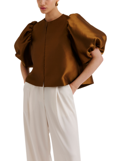 Malina Cleo Short Puff Sleeve Blouse, Amber, Amber