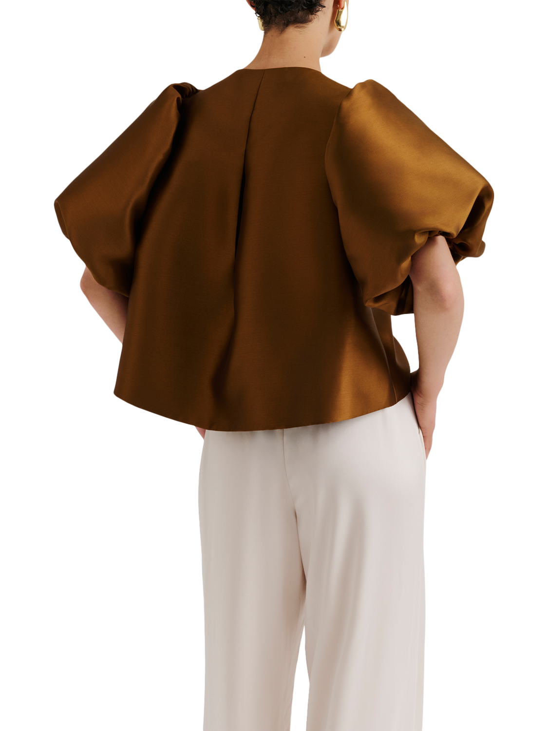 Product image 2 of 4, which shows Malina Cleo Short Puff Sleeve Blouse, Amber, XS