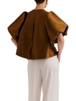 Malina Cleo Short Puff Sleeve Blouse, Amber - view 2, Amber