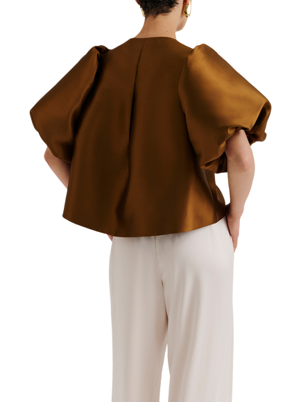 Malina Cleo Short Puff Sleeve Blouse, Amber - view 2, Amber
