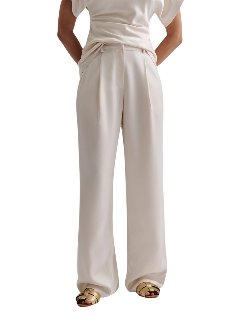 Product image 1 of 5, which shows Malina Sarah Satin Trousers, Vanilla, XS